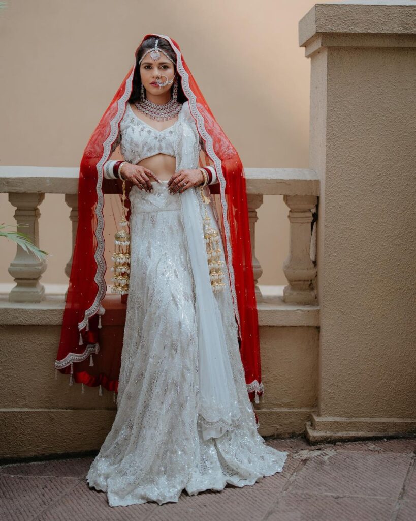 White And Red Bridal Lehenga