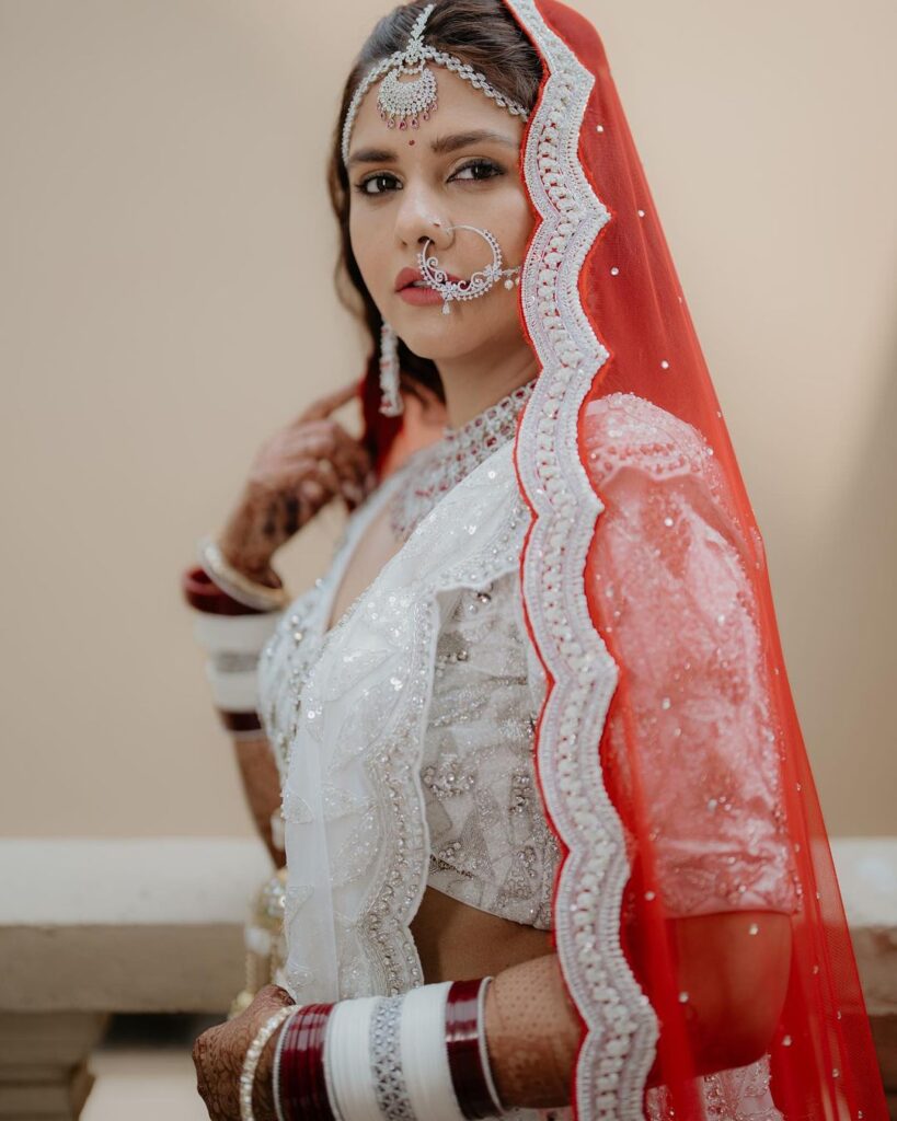 White And Red Bridal Lehenga