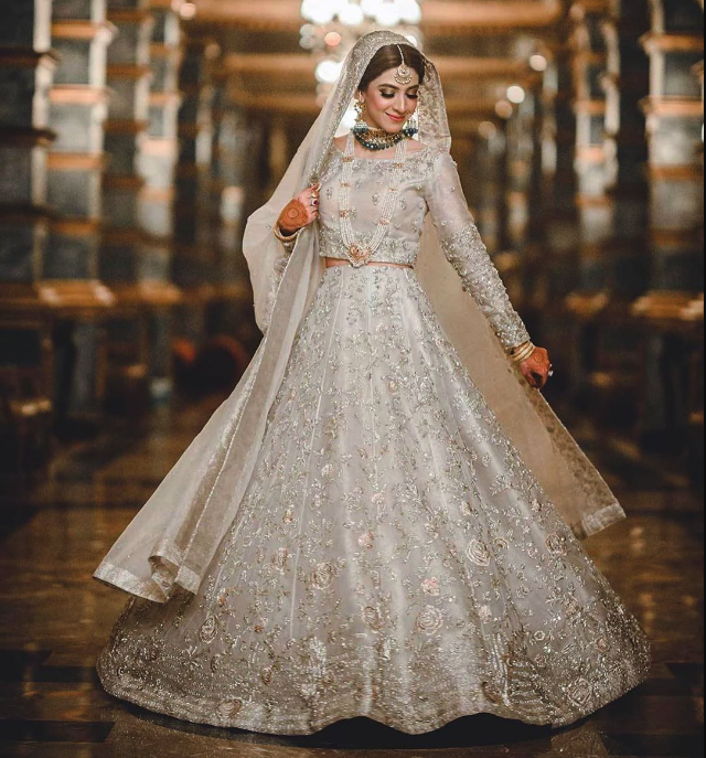 White lehenga wedding on sale dress