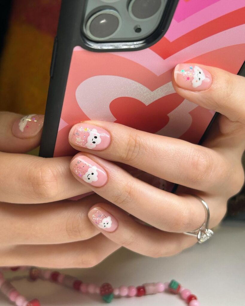 Smiley Face Nails Black & White