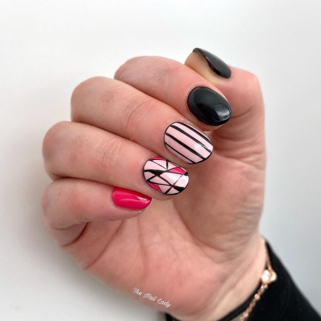 Black And Hot Pink Nail Designs