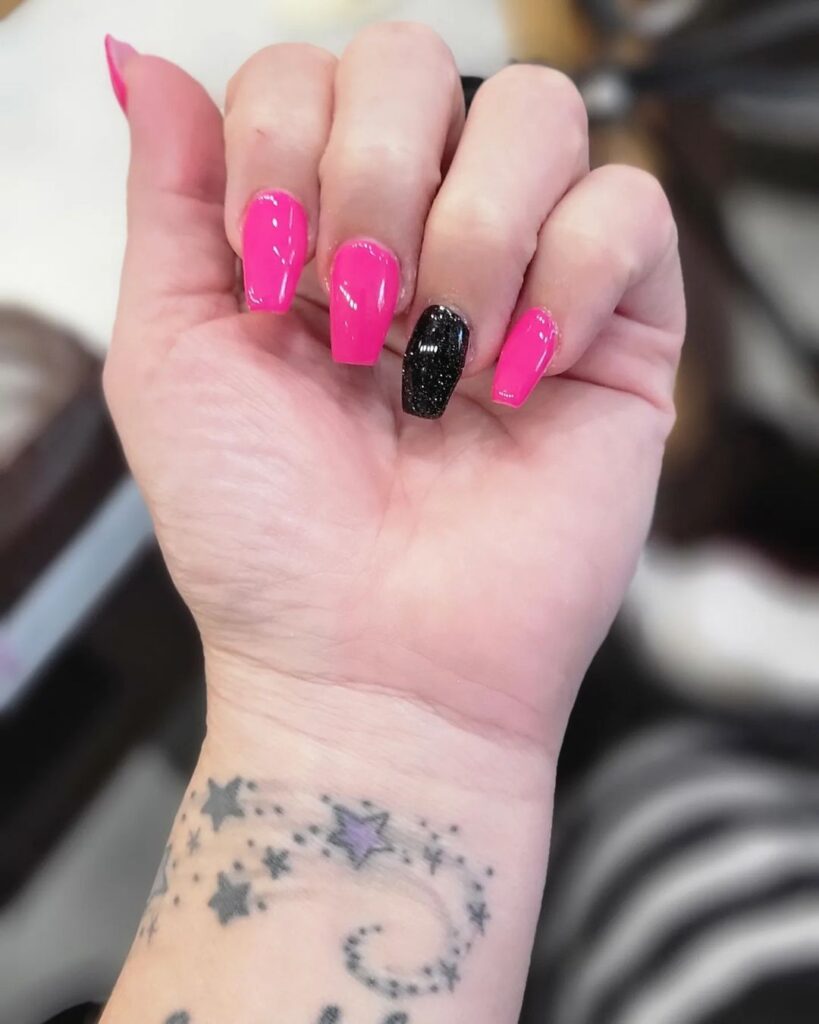 Hot Pink And Black Nail Design 2023