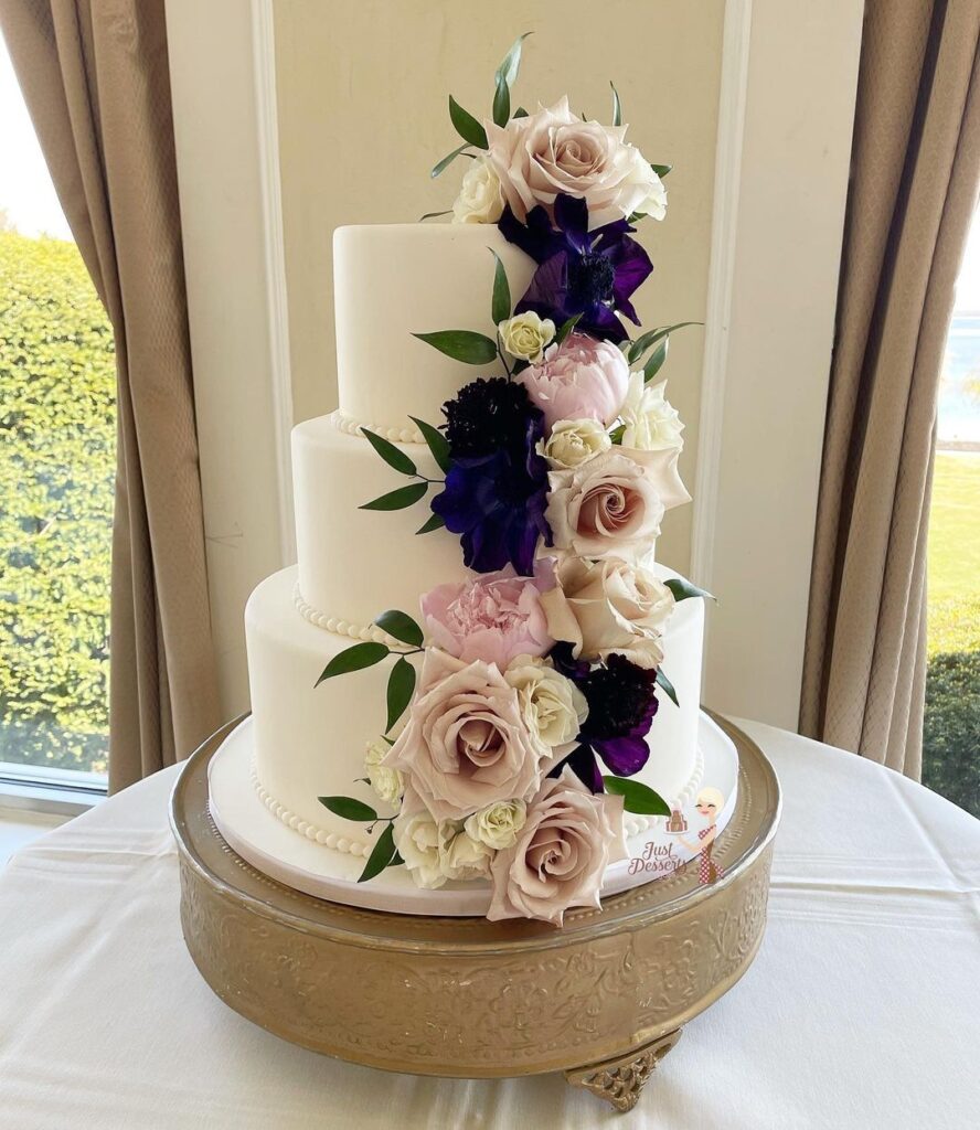 Wedding Cake With Pearls And Flowers