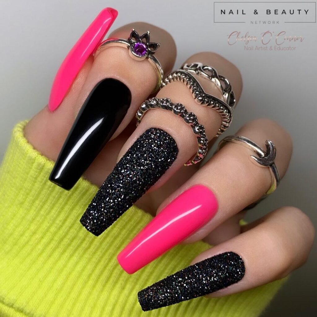 Hot Pink And Black Nail Design 2023