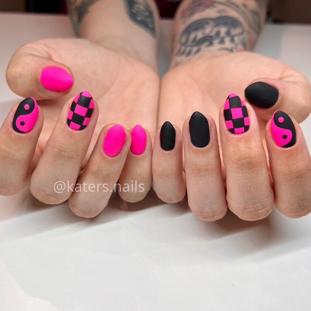 Black White And Hot Pink Nail Designs