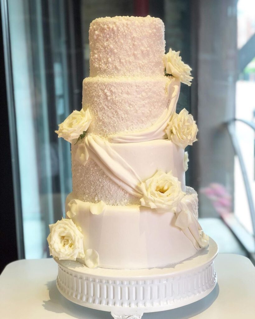 Wedding Cake With Pearls And Flowers