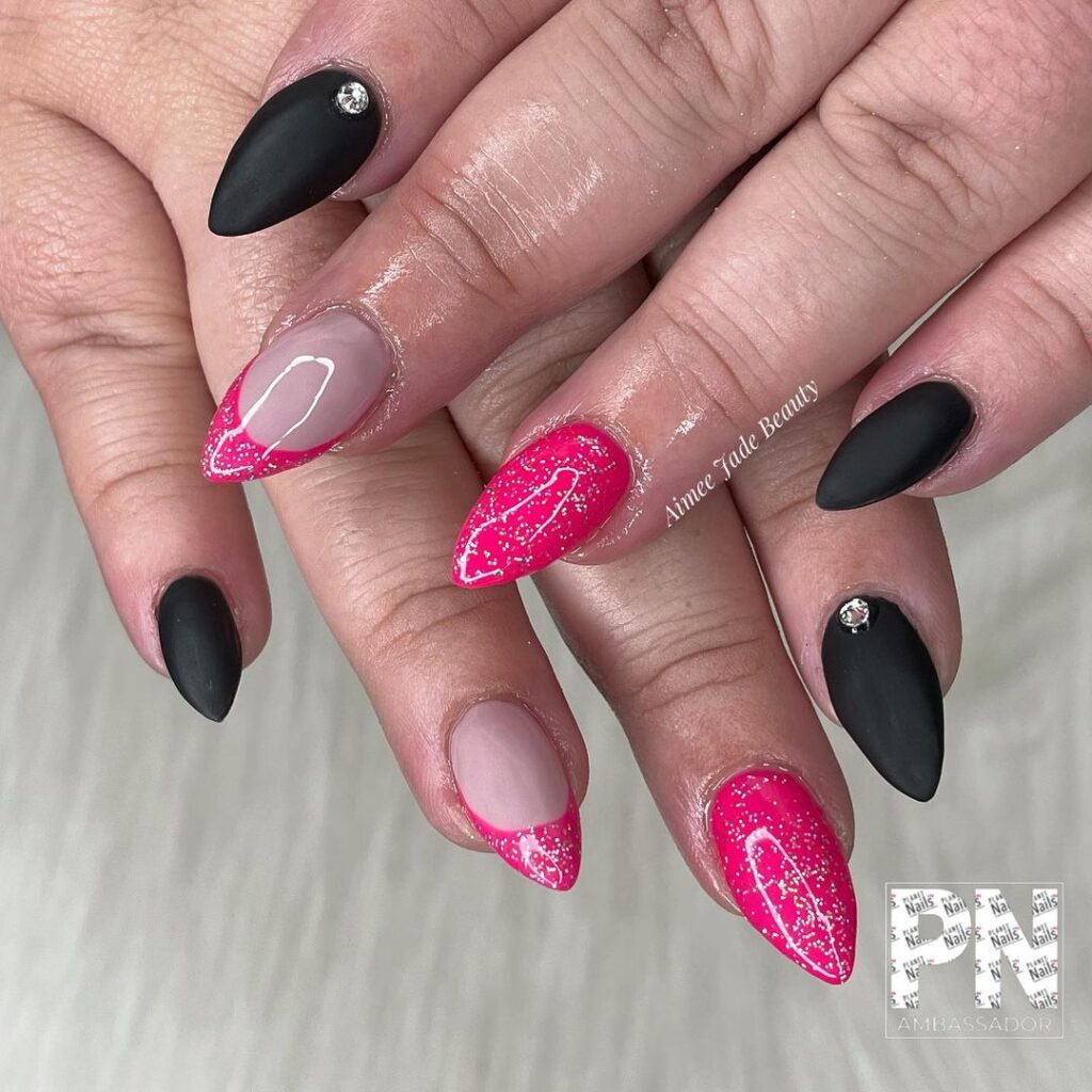 Hot Pink And Black Nails