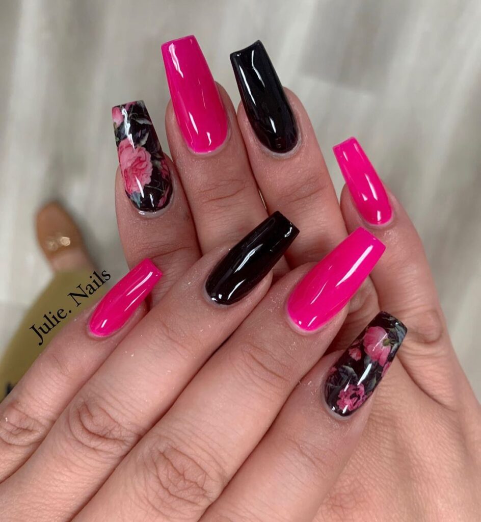 Hot Pink And Black Nails