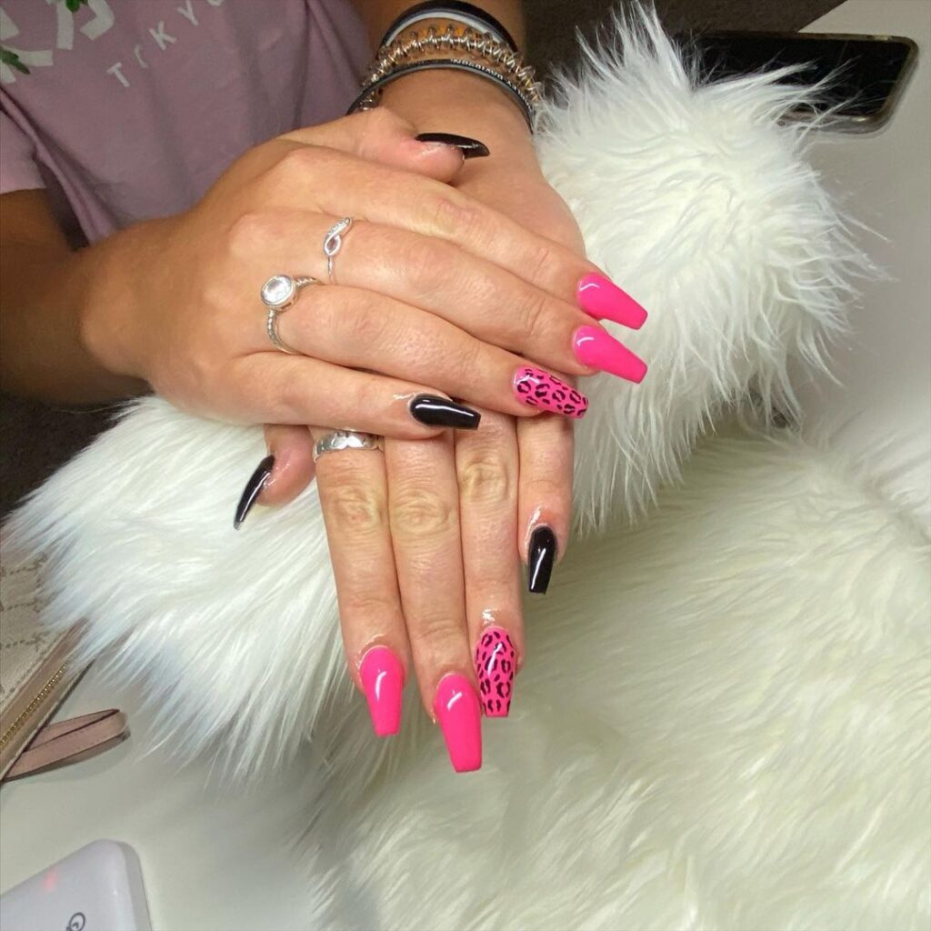 Hot Pink And Black Nails