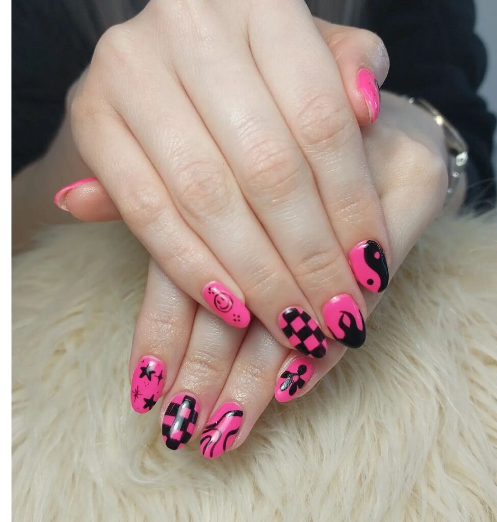 Hot Pink And Black Nails