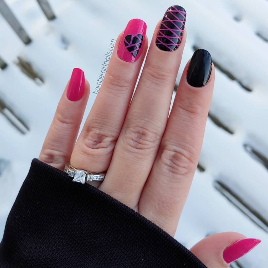 Hot Pink And Black Nail Designs