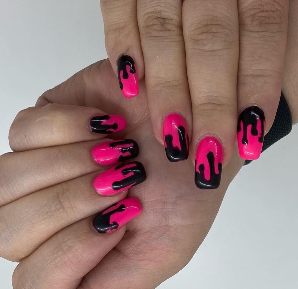 Hot Pink And Black Nails