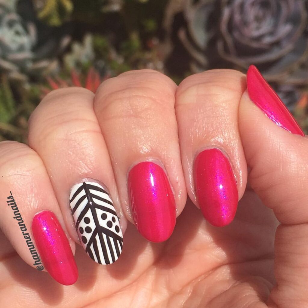 Black And Hot Pink Nails