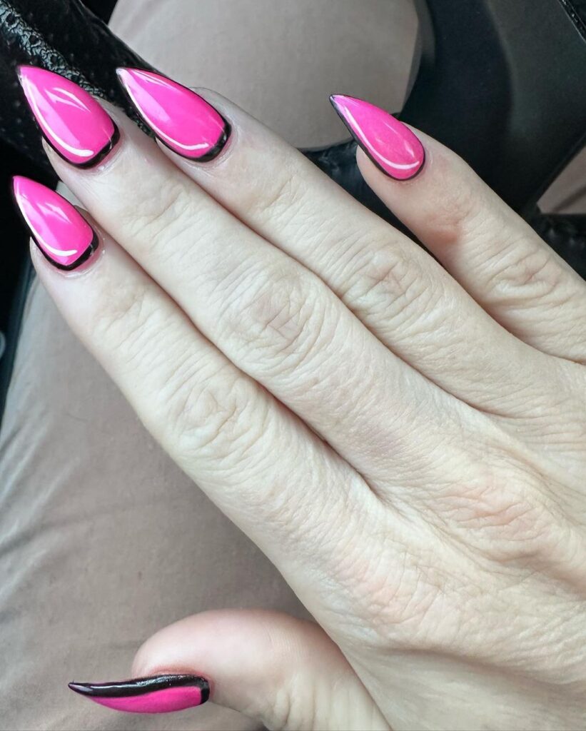 Black And Hot Pink Nails