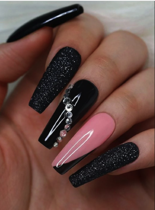 Hot Pink And Black Nail Ideas