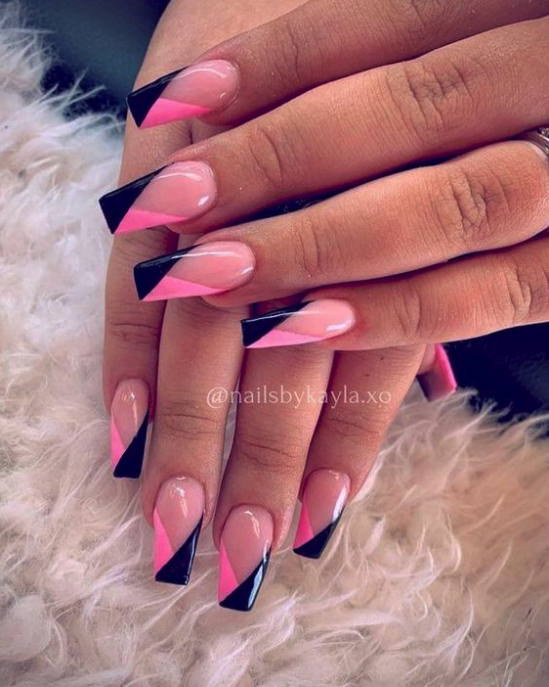 Hot Pink And Black Nail Ideas