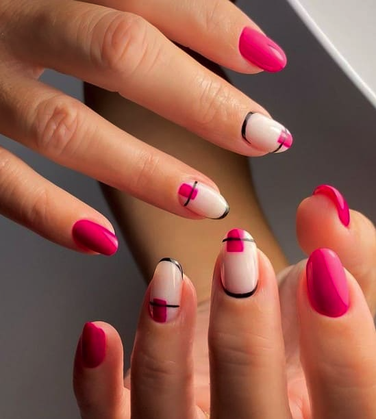 Light Pink And Black Nail Designs