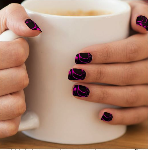 Light Pink And Black Nail Designs