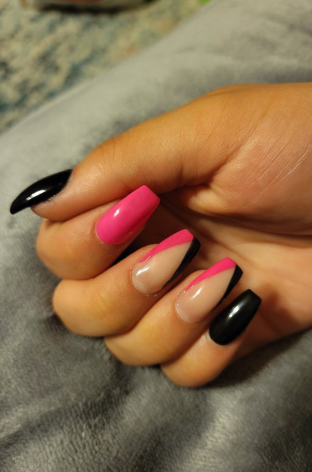 Hot Pink And Black Nails Acrylic