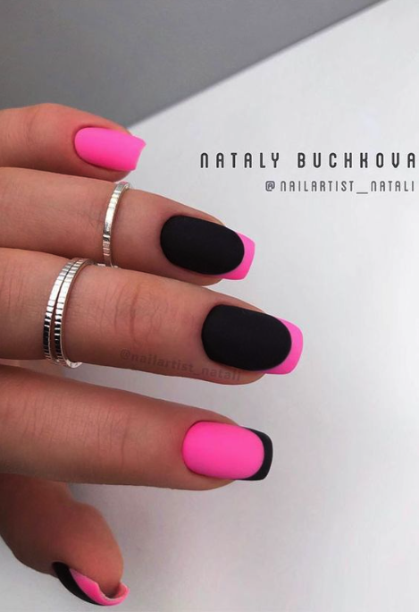 Hot Pink And Black Nails Acrylic