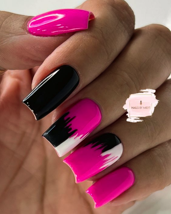 Hot Pink And Black Nails Acrylic