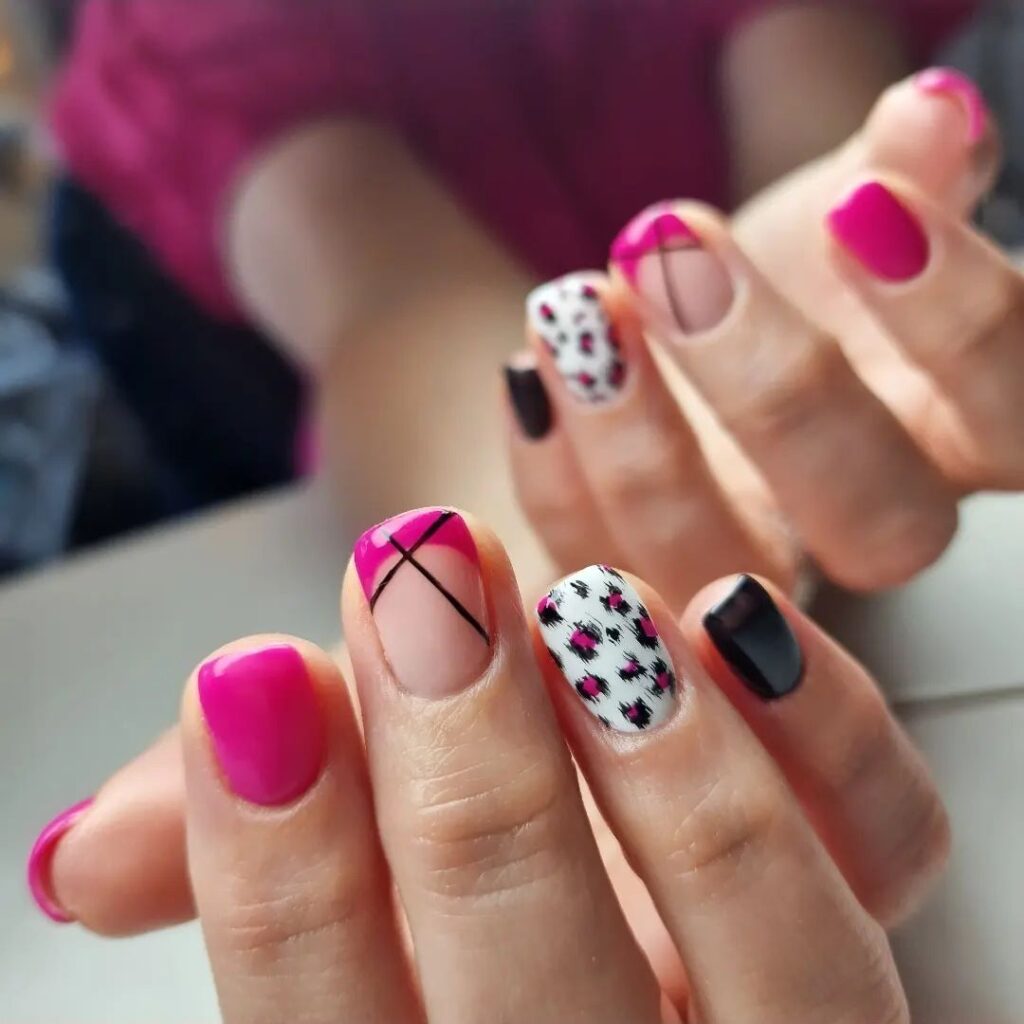 Hot Pink And Black Nail Designs