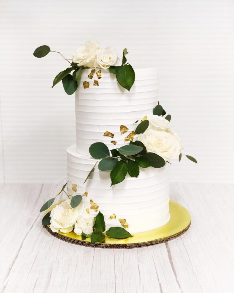 Simple Eucalytpus Wedding Cake