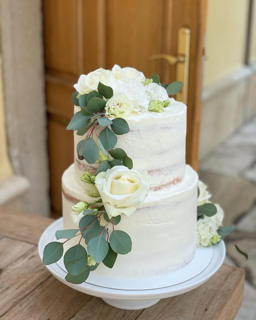 Simple Eucalytpus Wedding Cake