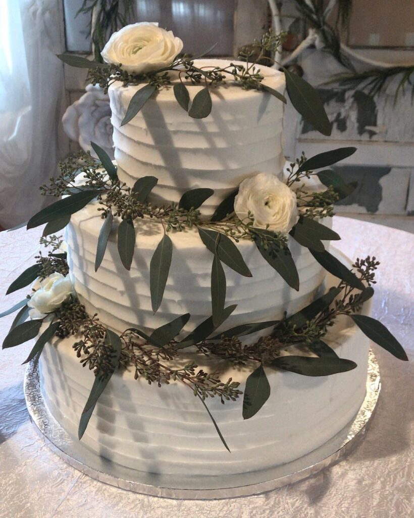 Simple Eucalytpus Wedding Cake