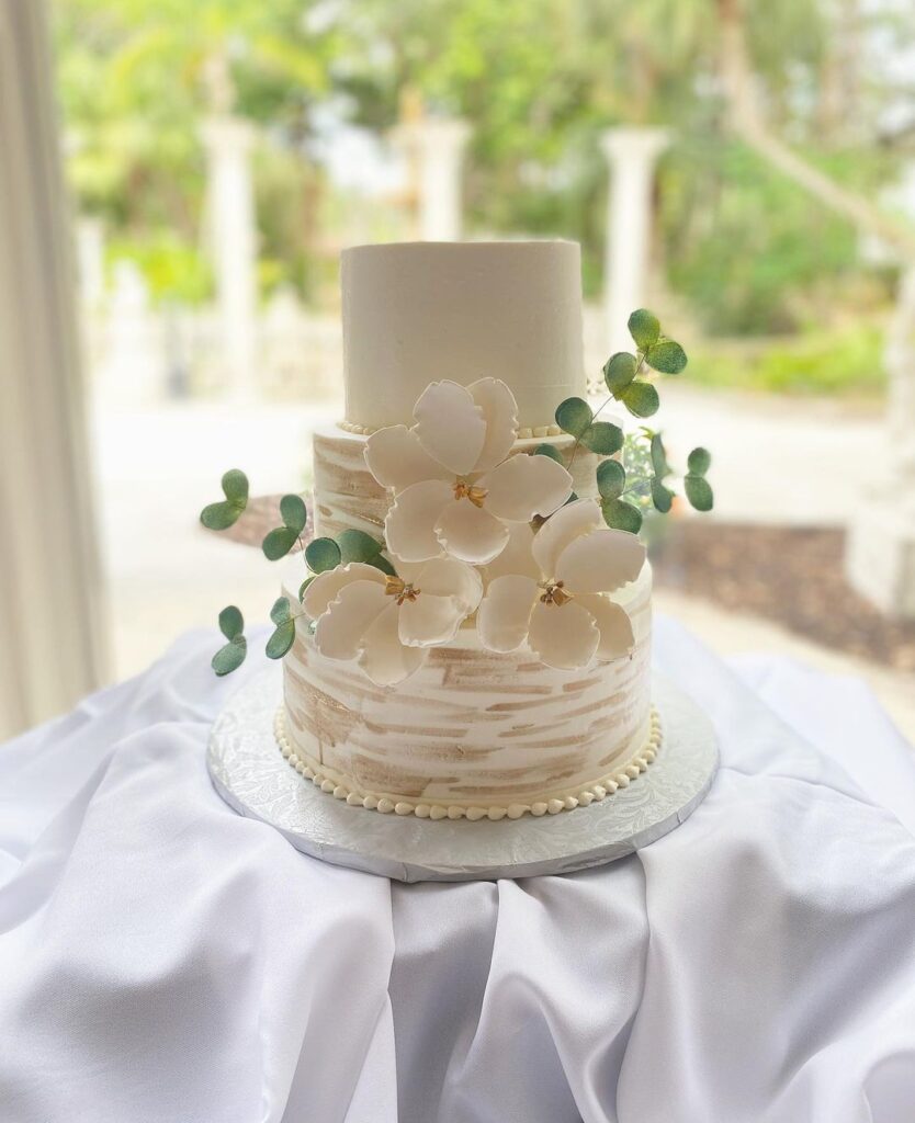 Simple Eucalytpus Wedding Cake