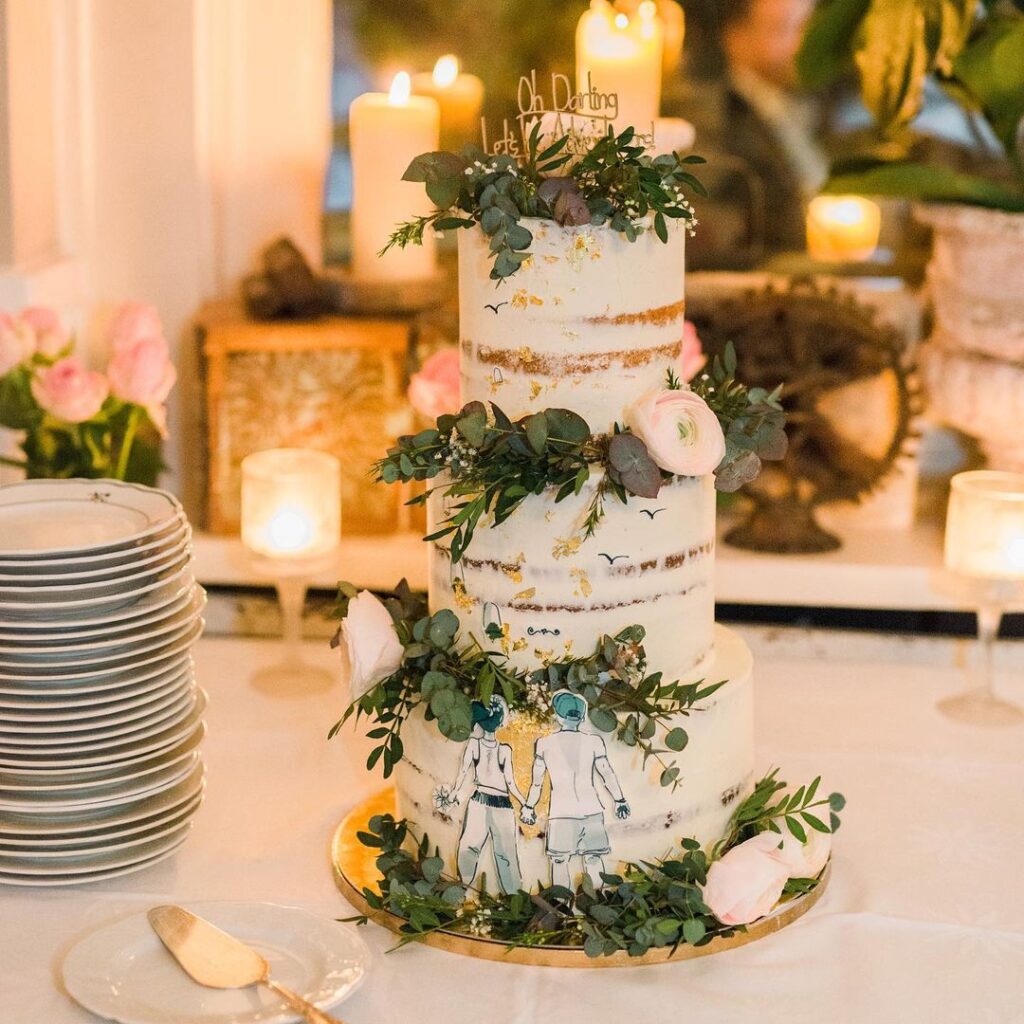 Simple Eucalyptus Wedding Cake