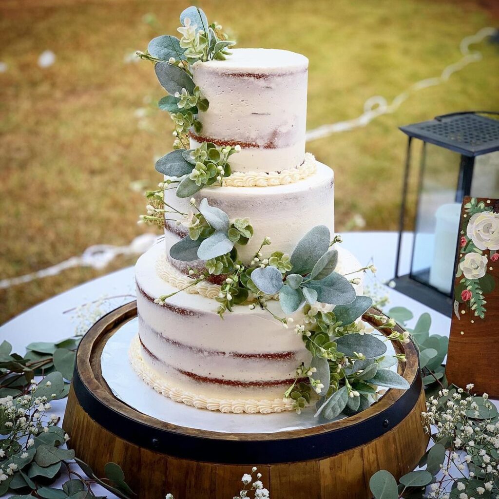 Simple Eucalyptus Wedding Cake