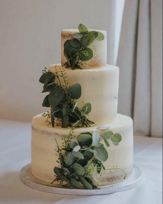 Naked Wedding Cake With Eucalyptus