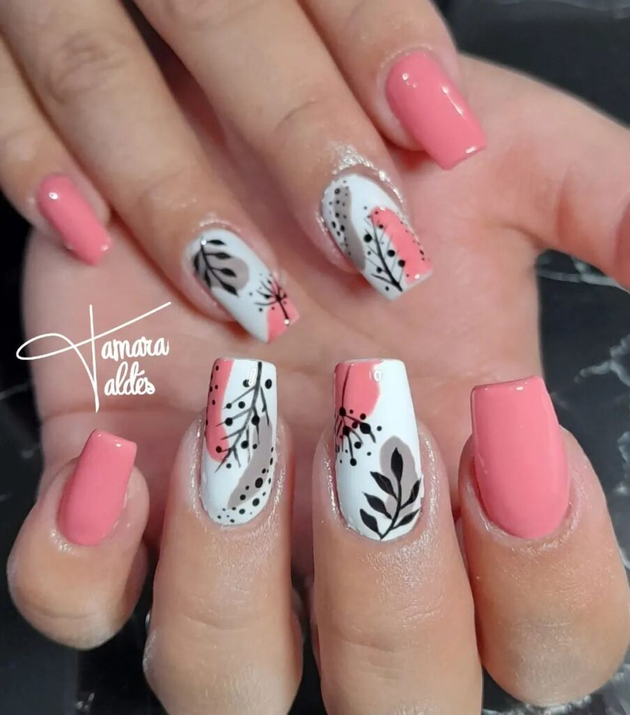 Pink And White Nails With Design