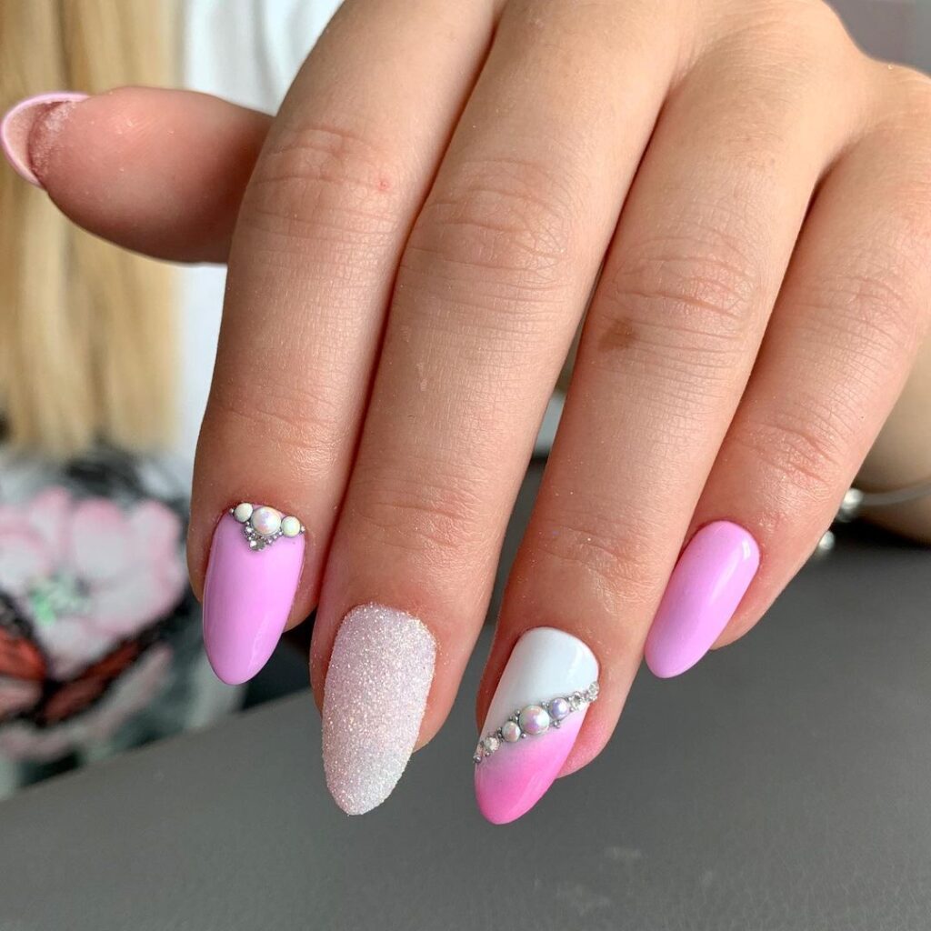 Pink And White Nails With Design