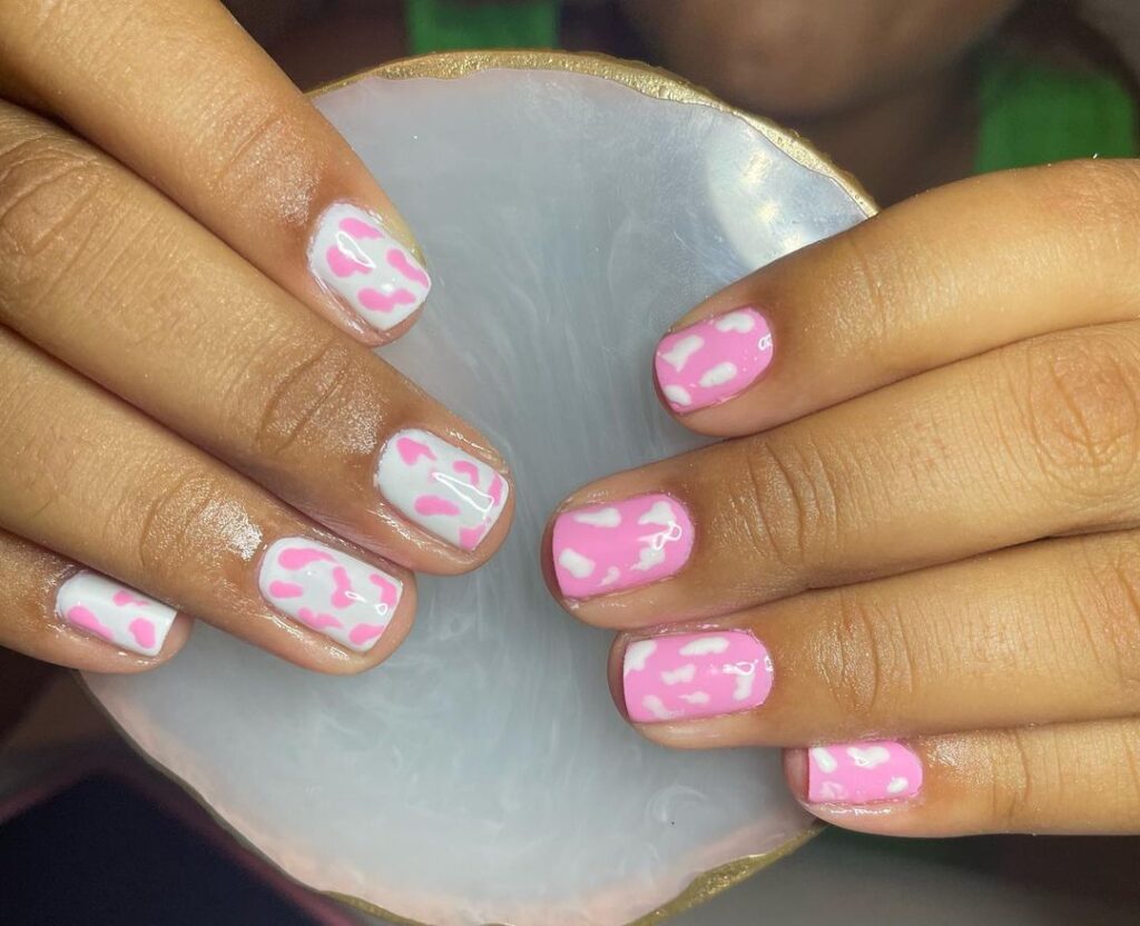 Pink And White Nails With Design