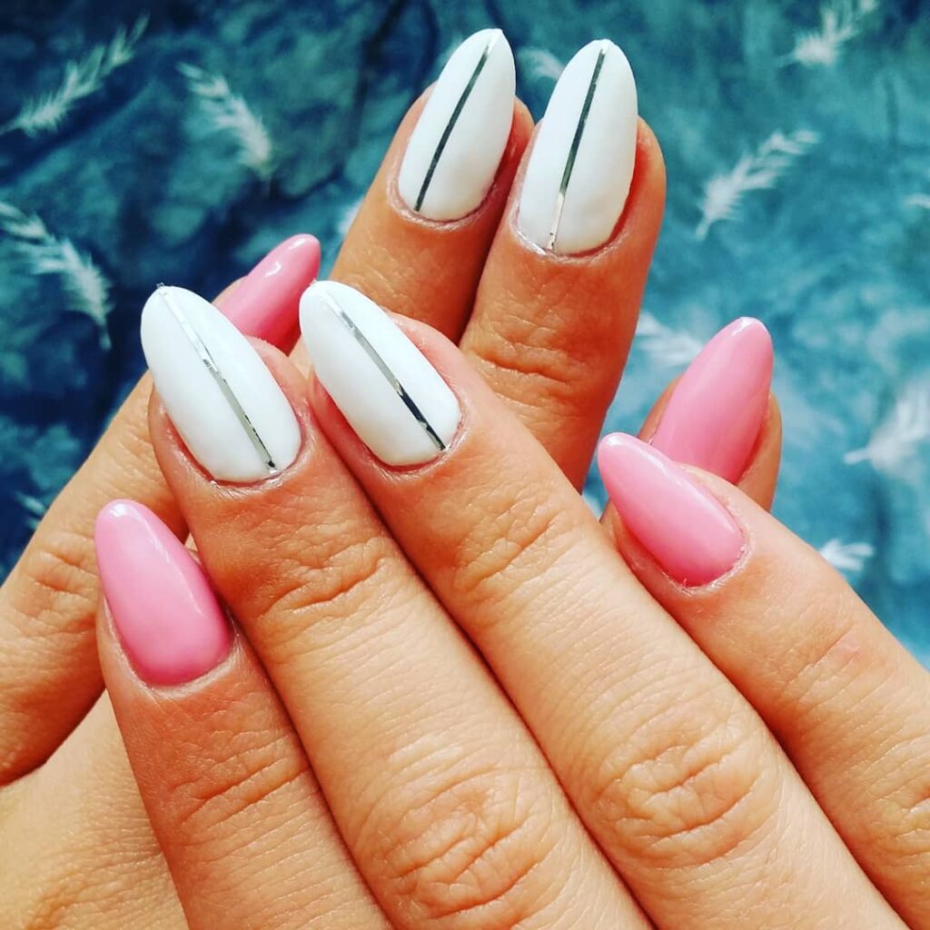 Pink And White Nails With Design