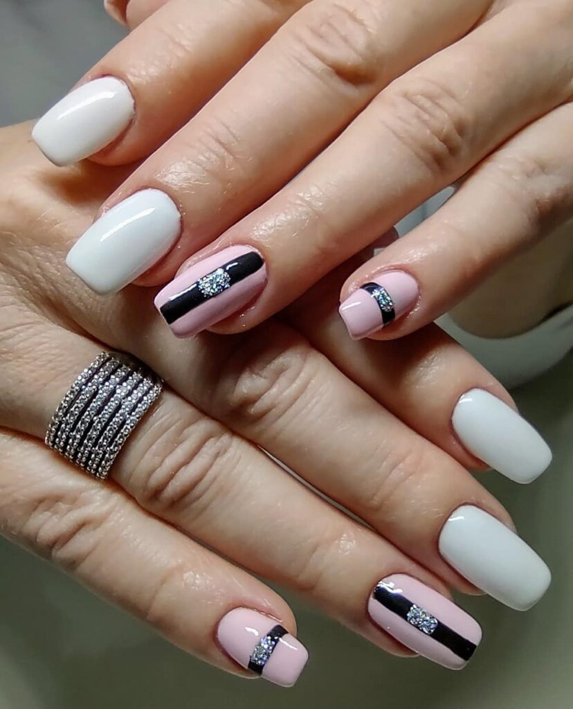 Pink And White Nails With Design