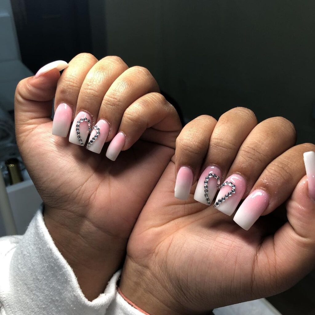 Pink & White Ombre Nails With Design